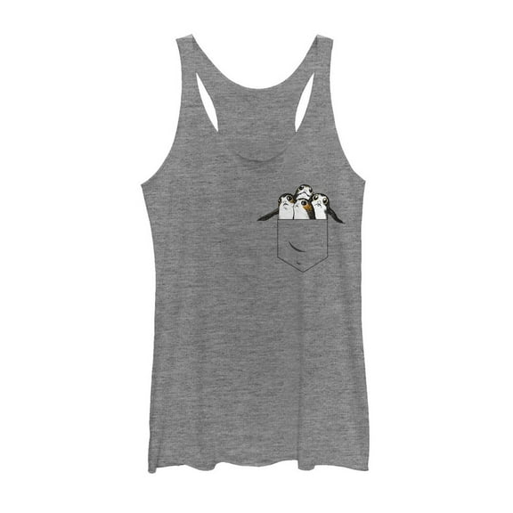 Women's Star Wars The Last Jedi Porgs In My Pocket  Racerback Tank Top Gray Heather Medium