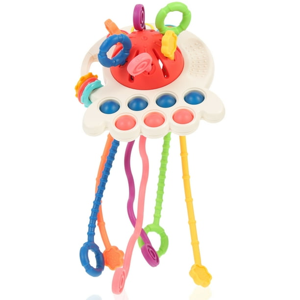 FELTECHELECTR Juguete de pulpo con cuerda para tirar, juguete sensorial para bebés, juguete educativo temprano, juguete para bebés, juguete para chupete infantil