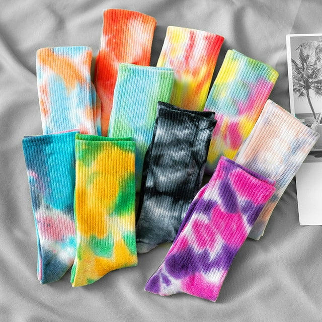 Calcetines de algodón teñido anudado hasta la mitad de la pantorrilla, calcetines de marea de calle, calcetines de mujer, moda degradada, deportes, marea personalizada