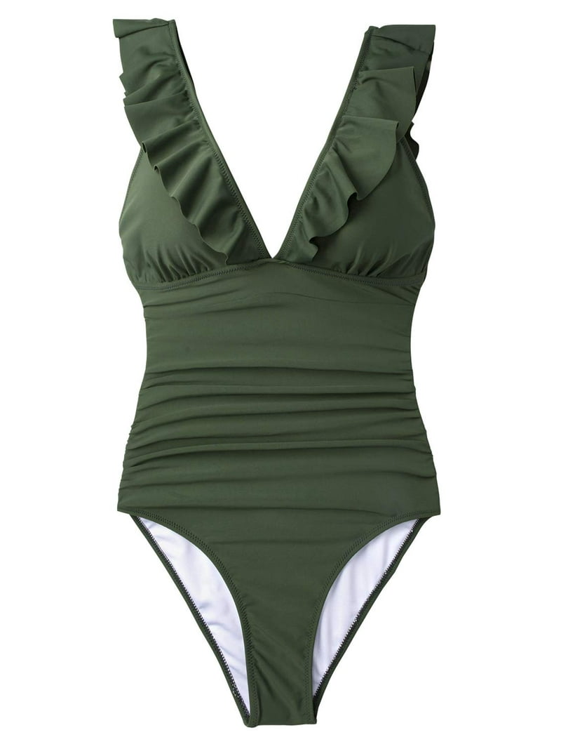 【新品】Volume Frill One Piece Swimsuit Mサイズ MXVPY One Piece Ruffle Bathing Suit for Women Fashion V Neck