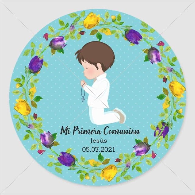 Etiqueta de comunión con nombre personalizado, pegatina de primera comunión, colección de nombre de primera comunión, bautismo, etiqueta de regalo, 3-7cm