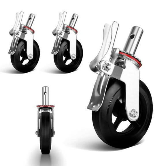 4 Pack Scaffolding Wheels,  8" Locking Swivel Stem Casters Set with Dual Locking Rubber Swivel Caster 360 Degrees Heavy Duty Casters 1100LBS Capacity per Wheel