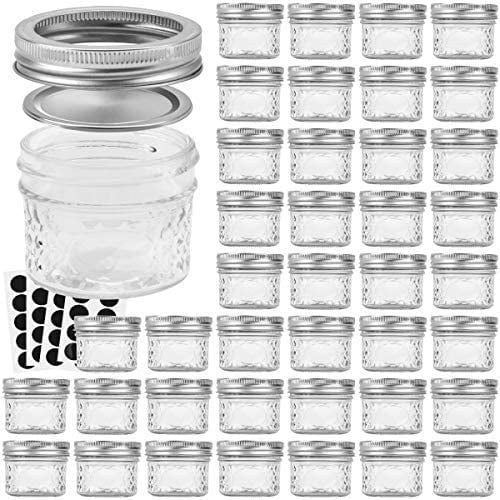UniVerse Mason Jars 4 OZ, Canning Jars With Regular Lids, Ideal for Jam, Honey, Wedding Favors, Shower Favors, DIY Spice Jars, 40 PACK