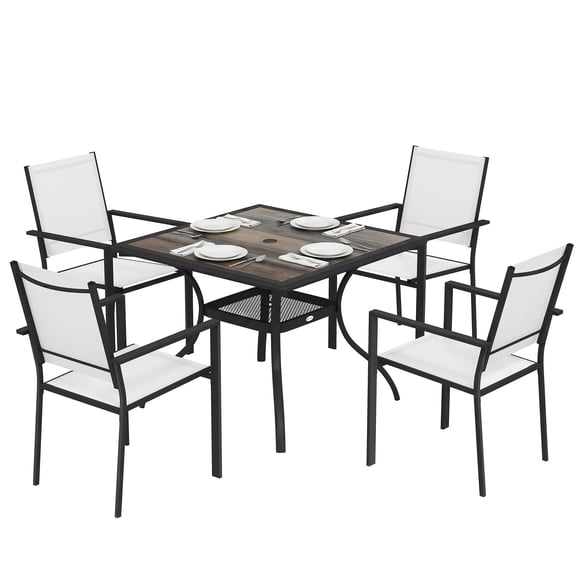 Outsunny 5 Piece Patio Dining Set, Dining Table and 4 Stackable Chairs