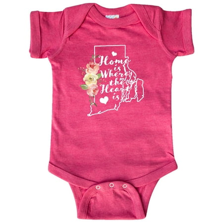 

Inktastic Rhode Island Home is Where The Heart is with Watercolor Floral Gift Baby Girl Bodysuit