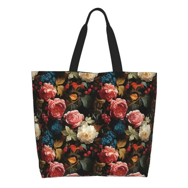 Balery Rose Flowers Bolsa Tote Estilo Estético con Cremalleras, Bolsa de Hombro, Bolsa de Compras Grande y Plegable