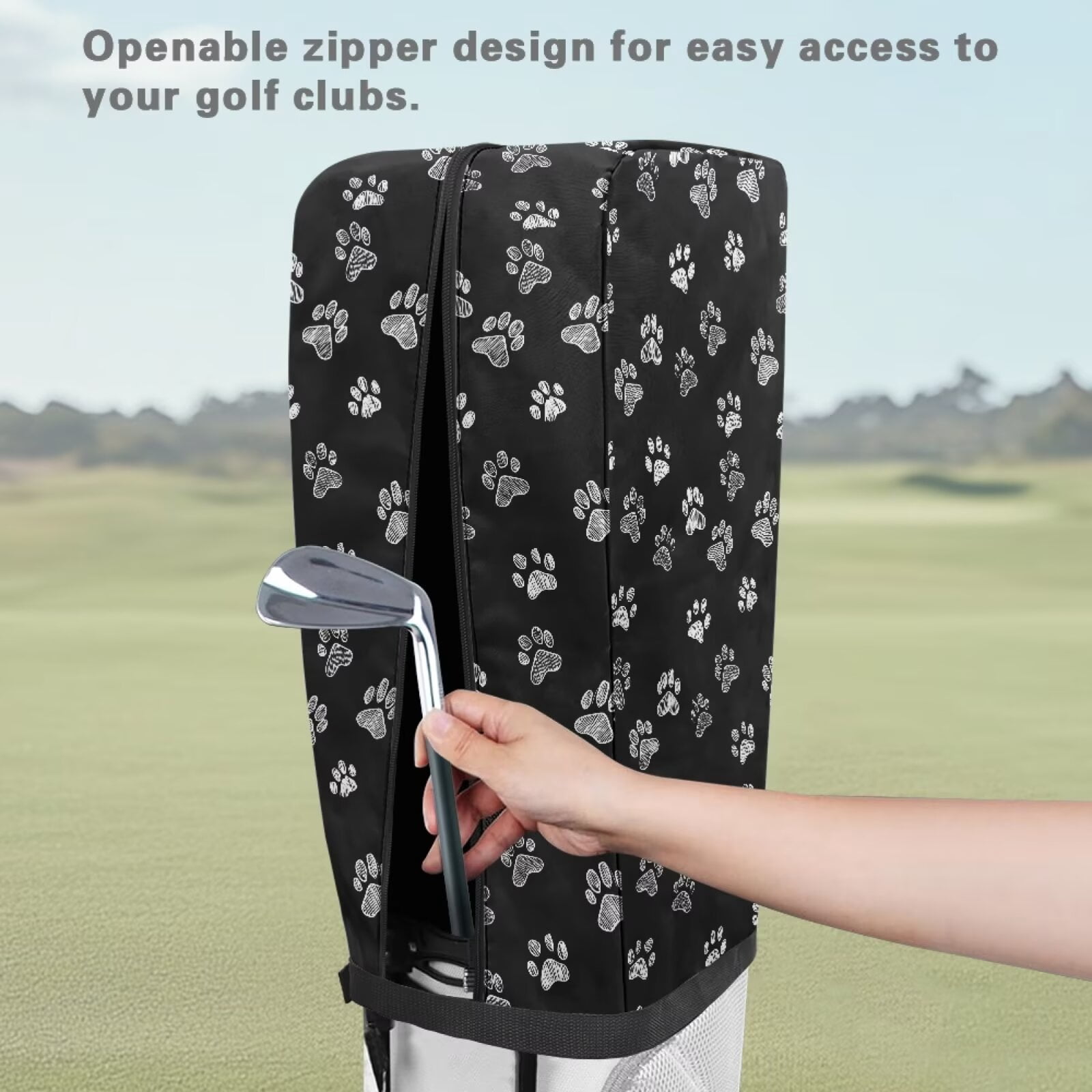 Chririnla Black Dog Paw Golf Bag Cover Hood Waterproof with Snap Button, Dust & Sun Protection for Clubs Universal Fit for Most Stand Bags, Cart Bags & Tour Bags