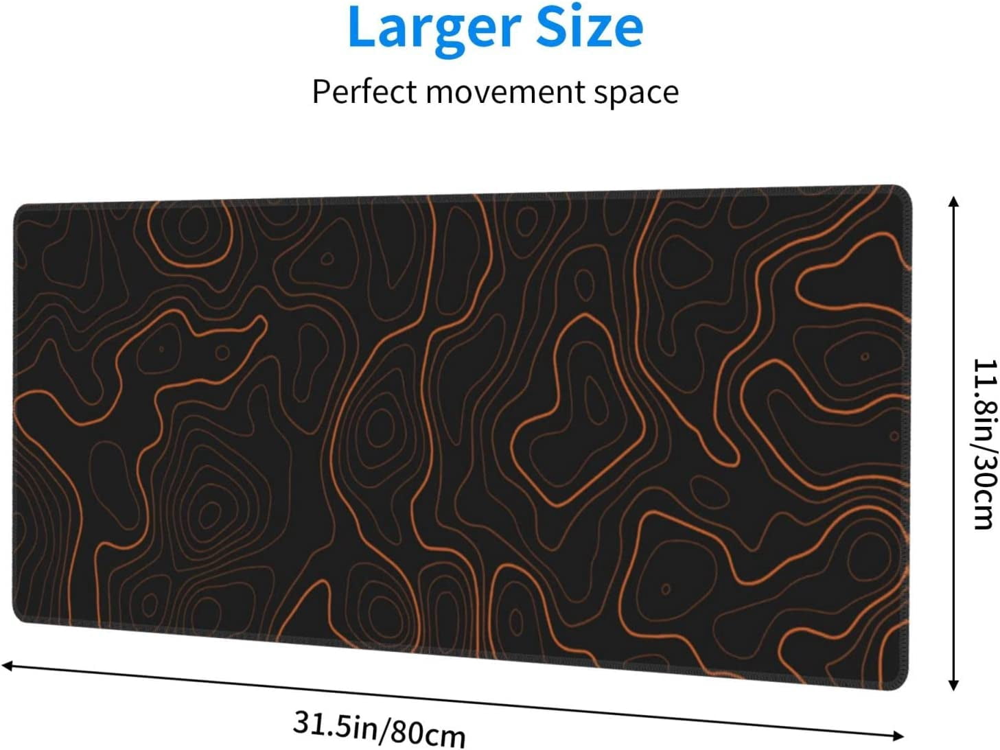 Orange Topographic Mouse Pad Large Gaming XL Geographic Map Lines Contour Desk Mat Extend Long Mousepad for Computer Laptop Office Non-Slip Rubber Stitched Edges 31.5 x 11.8 Inch