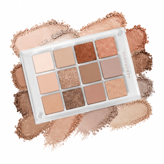 HERORANGE Eyeshadow Palette 12 Colors Matte Shimmer, Neutral Smoky Tones Waterproof Long-Lasting Eye Makeup