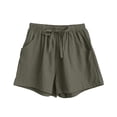 thumbnail image 3 of DORKASM Women's Linen Drawstring Shorts High Waisted 4" Inseam Summer Shorts Dark Green L, 3 of 6