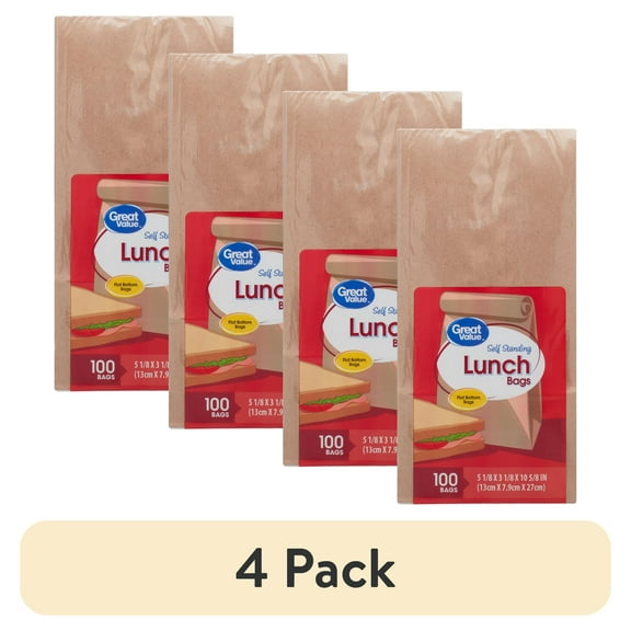 (4 pack) Great Value Self Standing Lunch Bags, 100 Count