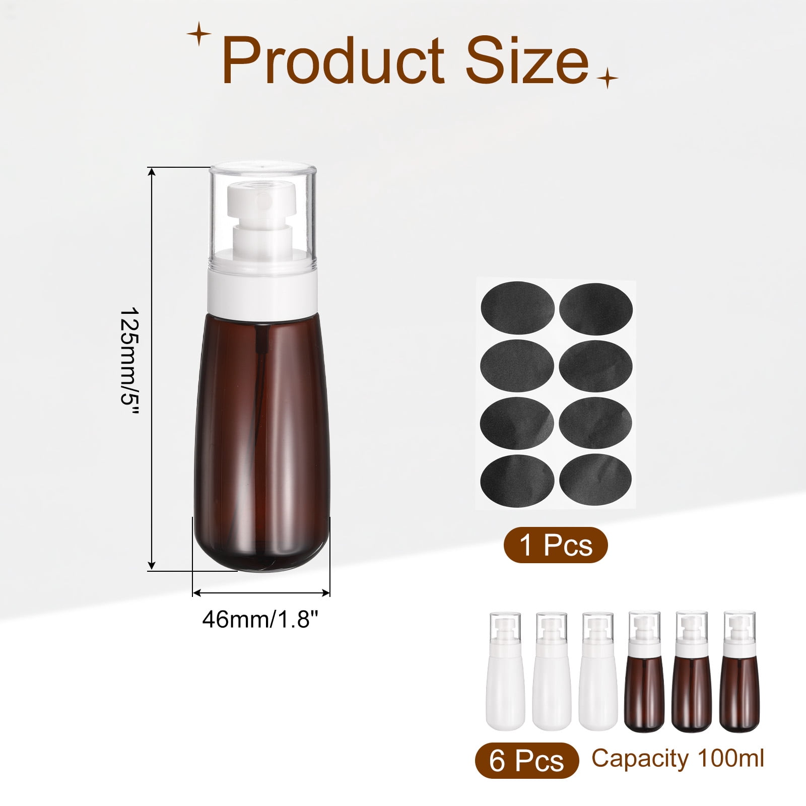 3Pcs Small Spray Bottles, 100ml/3.4 oz Travel Size Spray Bottle Fine Mist with Labels (Cylinder, White/Clear)