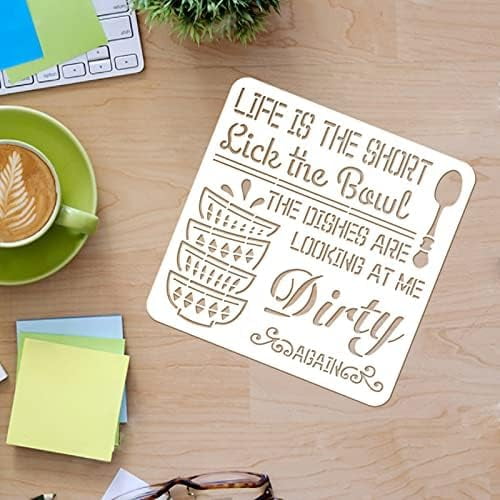Kitchen Words Stencil Decoration Template 11.8x11.8 inch Plastic Kitchen Quote Stencils Square Reusable Stencils for Painting on Wood Floor Wall and Fabric