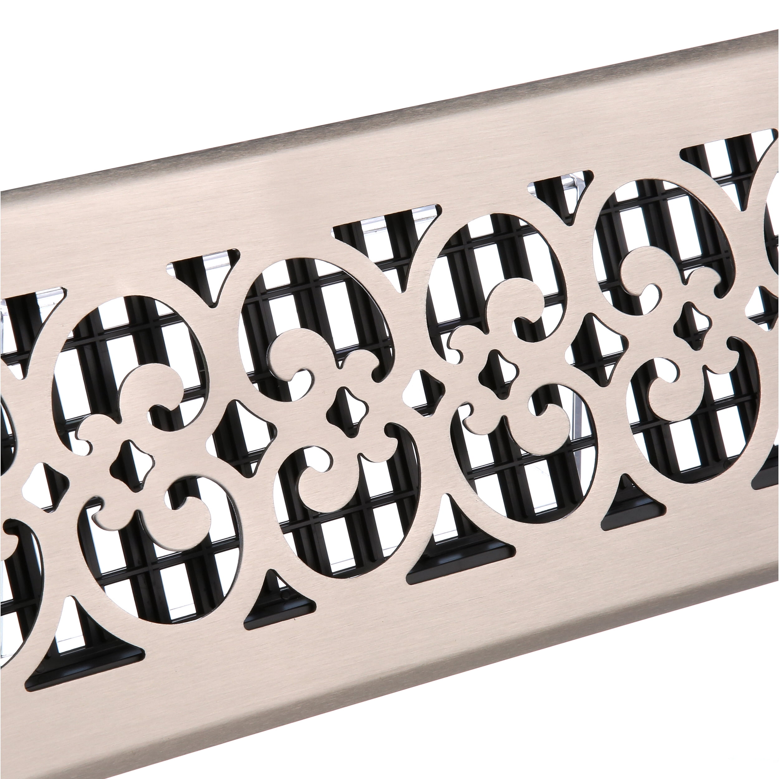 Decor Grates 4" x 14" Steel Plated Brushed Nickel Finish Scroll Design Floor Register