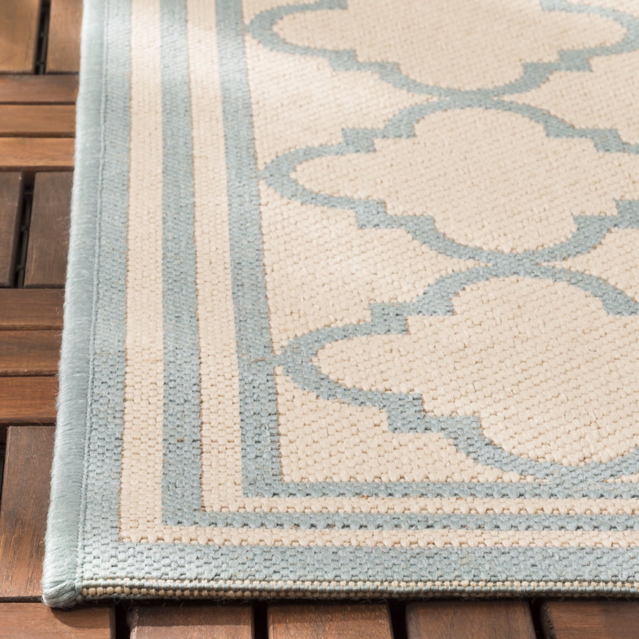 SAFAVIEH Beach House Nima Trellis Indoor/Outdoor Area Rug Cream/Aqua, 6'7" x 6'7" Square