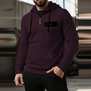 CQONEPT Men's Pullover Hooded 1/4 Zip Hoodies Fleece Sweatshirts Dressy Casual Going Out Clothes Wine 3XL