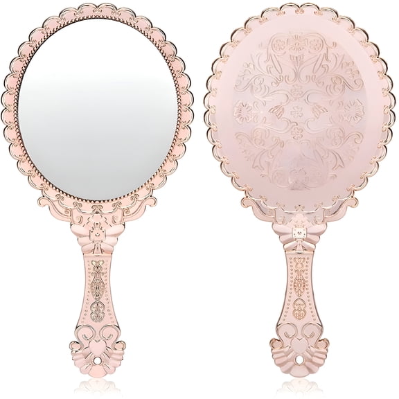 ACDANC Vintage Handheld Mirror, Small Hand Held Decorative Mirrors for Face Makeup Embossed Flower Portable Antique Travel Personal Cosmetic Mirror