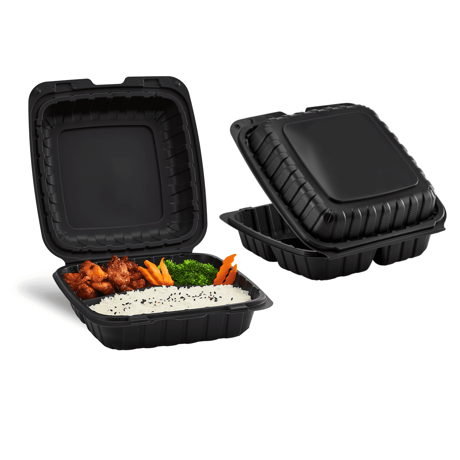 9'' x 9'' Flat Top 3-Compartment Food Container, 3.5 deep (Set of