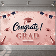 thumbnail image 5 of Pink Background Graduation Banner Gold Decorations Grad Display Graduation Cap Fireworks Graduation Backdrop for Graduation Party Graduation Ceremony Photo Shoot, 5 of 5
