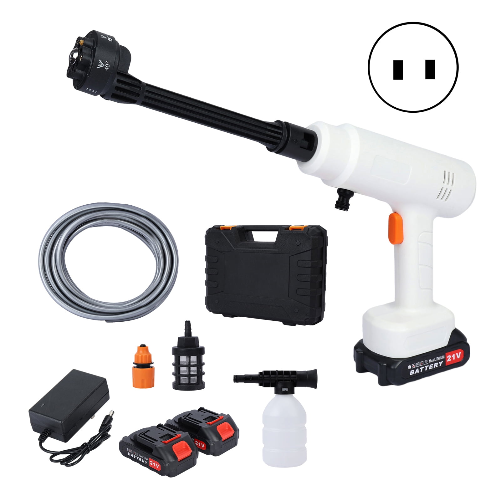 AQSQ Electric Pressure Washer, 180W Portable Auto Cordless Electric Power Washer with 6-in-1 and Adjustable Nozzle 2 Batteries 1 Charger, for Fence, Car, Floor Watering, Vegetables