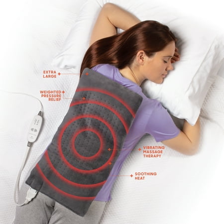 Sharper Image Calming Heat Massaging Weighted Heating Pad, 12 in x 24 in, Gray