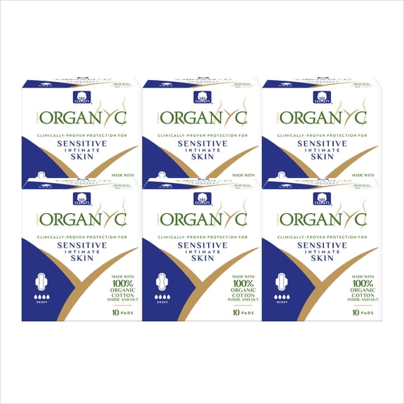Corman Organyc Chlorine Free Biodegradable Hypoallergenic Cotton Feminine Pads, Heavy Flow, 10 Count (Pack of 6)