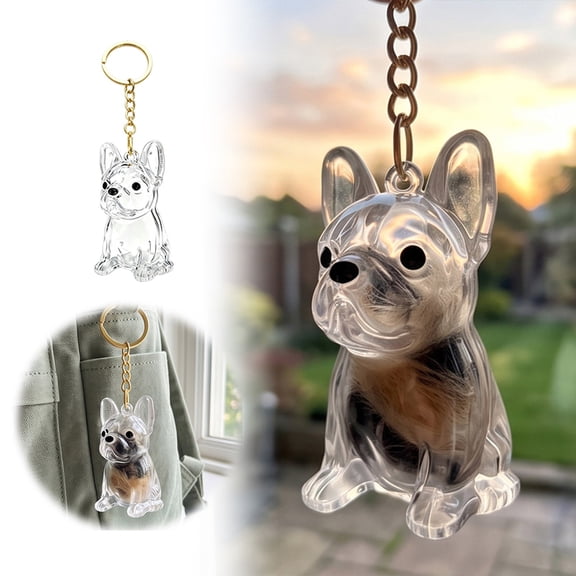 DIY Pet Hair Keepsake Puppy Charm - Fillable Transparent Pet Memorial Pendant with Keychain, Interactive Gift for Pet Owners to Store & Create Custom Memorials (French Bulldog)