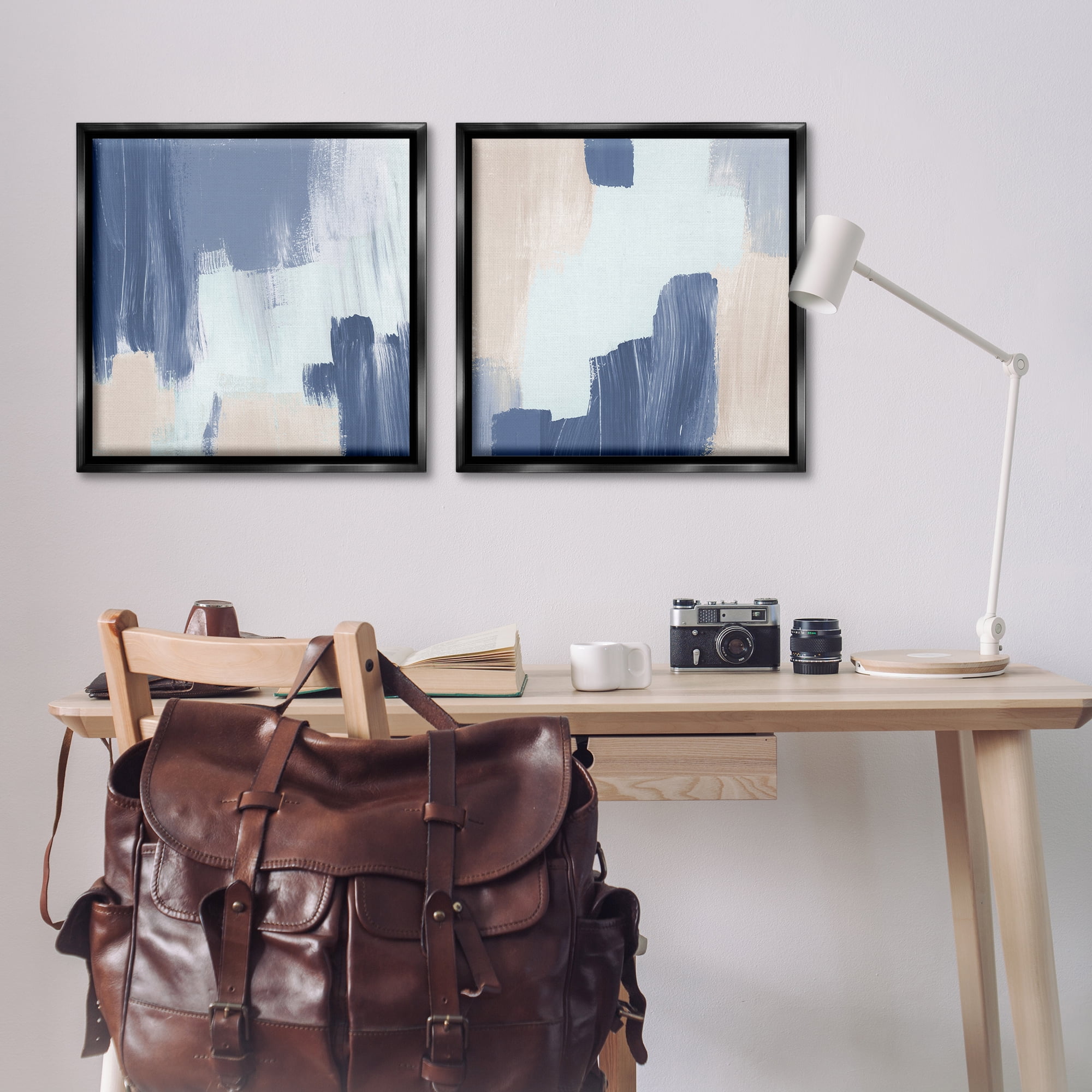 Stupell Industries Restless Blue Brush Strokes Abstract Painting Black Floater Framed Canvas Art Print Wall Art, 25 x 25, Set of 2
