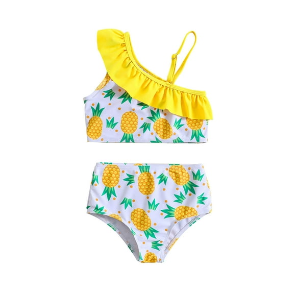 EnJoCho Retro High-Waisted Swimsuit For Juniors Summer Toddler Girls Pineapple Printed Ruffles Two Piece Swimwear Swimsuit Bikini Girls' Toddler Sweet Swim Cover-Up