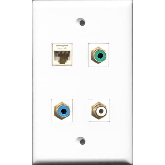 RiteAV 1 Port RCA White and 1 Port RCA Green and 1 Port RCA Blue and 1 Port Cat6 Ethernet White Wall Plate