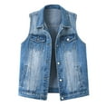 thumbnail image 2 of TrendOFT Women's Casual Denim Waistcoat Frayed Sleeveless Ripped Jacket Vest with Pockets Light Blue XL, 2 of 9