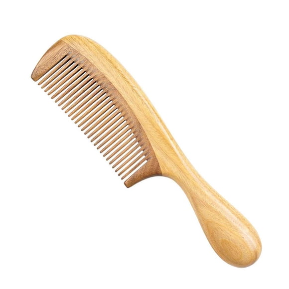 Peine de sándalo verde natural de dientes finos - Mano de obra exquisita Mango suave y suave - Peine de pelo hecho a mano sin estática (STY1)