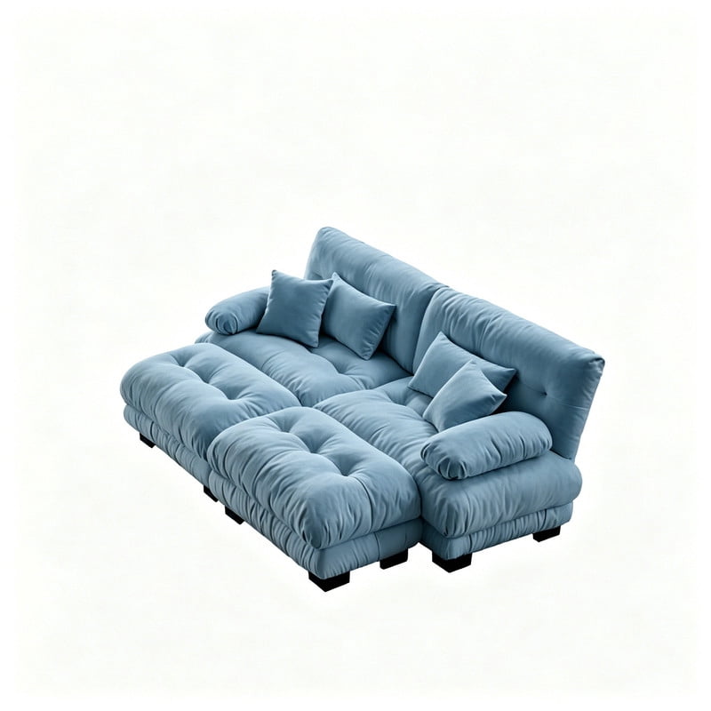 ANPPORT Cloud Couch Sleeper Sofa, Chenille Blue 2-Seater Modular Sofa with 2 Ottomans, 2 Lumbar pillows, 2 Pillows, Comfy Deep Seat Cloud Sofa, Convertible L-Shaped Floor Couch for Living Room