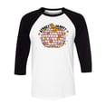thumbnail image 1 of Spooky and Groovy Three-Quarter Raglan Sleeve Baseball Shirt Unisex X-Small White/Black, 1 of 5
