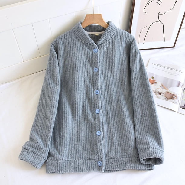 Pijama de manga larga para mujer, color liso, cuello en V, manga larga, elástico, de poliéster