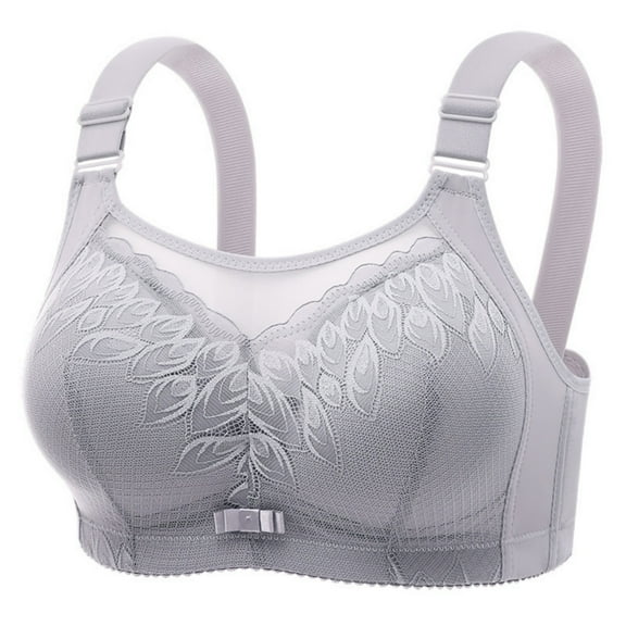 AINIYS Plus Size Soft Cup Bra Wireless Breathable Everyday Bras Wide Straps Floral Lace Secure Fit Bra for Women Bralette Gray 40
