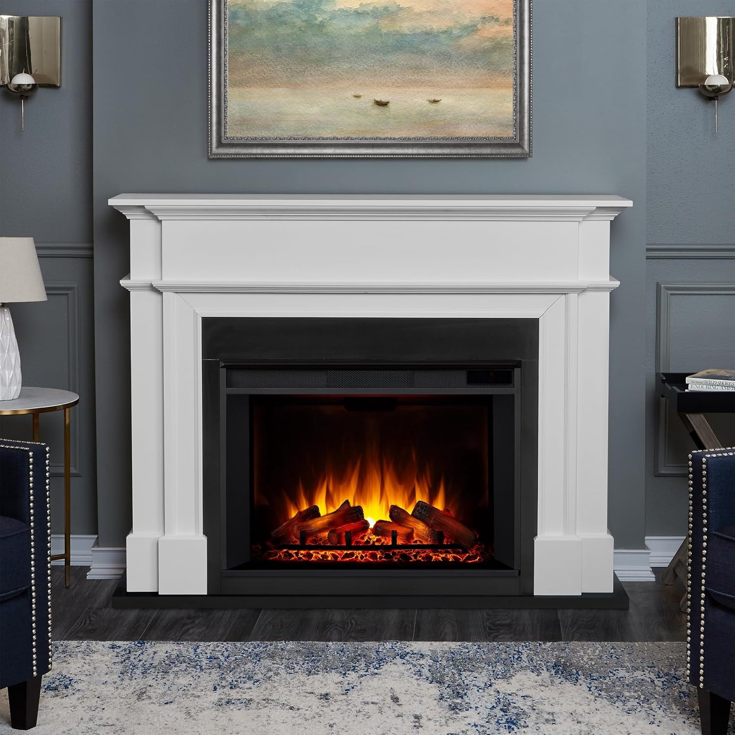 Real Flame Harlan 55" Grand Electric Fireplace in White