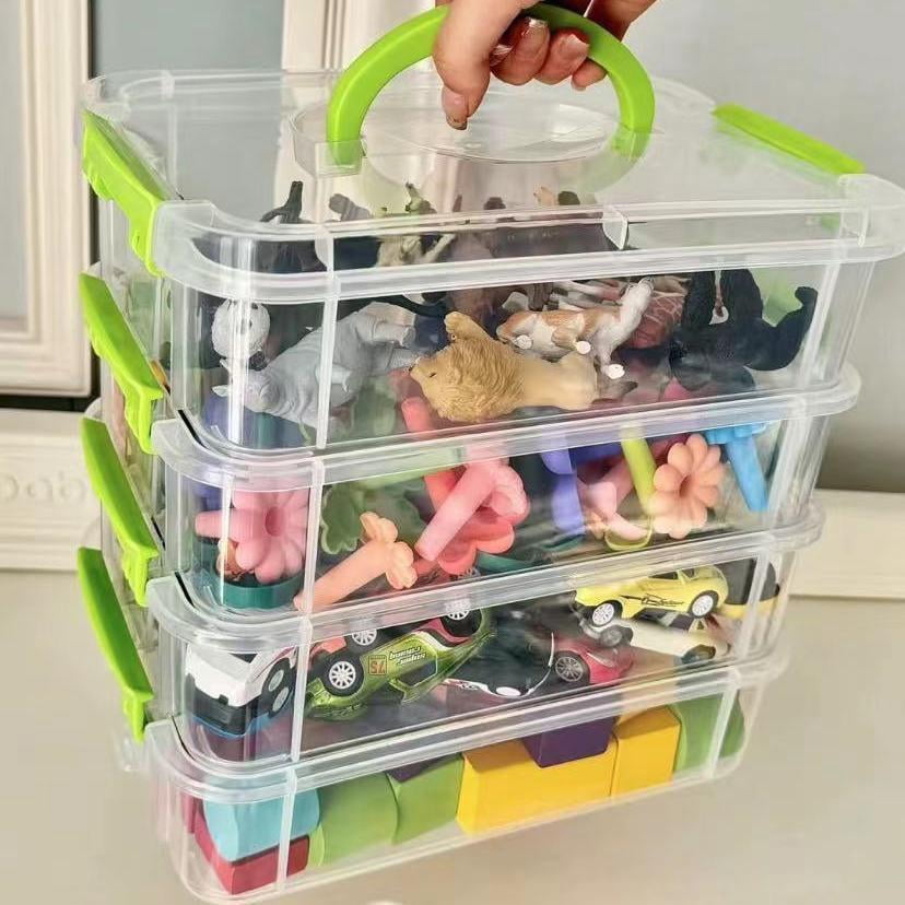 4-Tier Clear Plastic Stackable Storage Organizer with Handle, Portable Craft Supply Box for Beads Jewelry Sewing Tools, Stackable Drawer Container for Home Office Travel