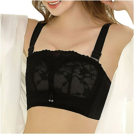 

YWDJ Strapless Bras for Women Large Bust Women Bra Wire Free Underwear Large Size Thin Cup Lace Bra Black L
