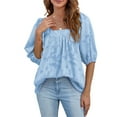 thumbnail image 3 of Blusa de Mujer manga corta Sonducket camisa holgada ropa de verano Azul M, 3 of 6
