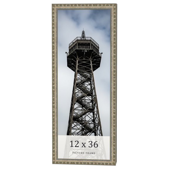 12x36 Frame Silver Solid Wood Picture Frame Width 1.125 Inches | Interior Frame Depth 0.375 Inches