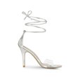 thumbnail image 3 of BLISSFUL STEP Women's Sandals Dress Shoes Stiletto Heels Clear Strap Lace up Sandals, 3 of 8