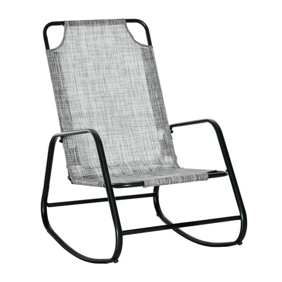 Garden Rocking Chair, Outdoor Patio Rocker - Grey Sling Fabric, Indoor/Outdoor Use, Smooth Rocking Motion, 242lbs Capacity, Porch & Balcony
