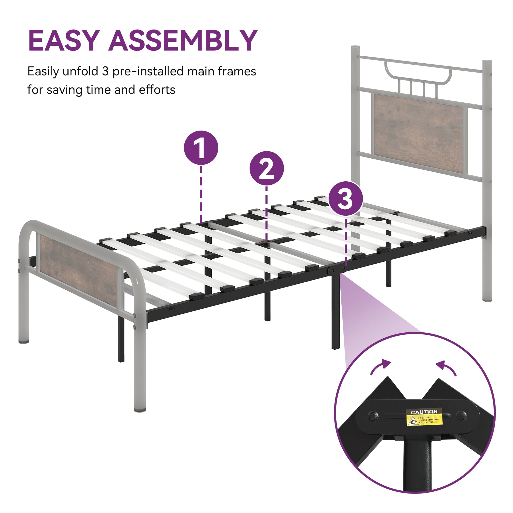 Uforic Farmhouse Twin Size Metal Bed Frame with Headboard & Soundproof Cotton, Black