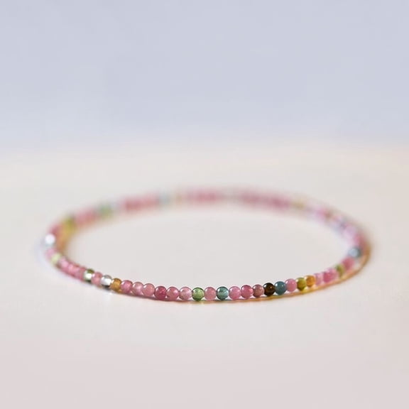 Natural 3mm Tourmaline Stone Dainty Bracelet Rainbow Gemstone Stretch Bracelet