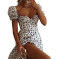 thumbnail image 2 of Zhuge Vestido bohemio cruzado de verano para mujer, vestido largo vintage con escote cuadrado y mangas cortas con estampado floral bohemio para fiesta en la playa, azul claro, mediano, 2 of 5