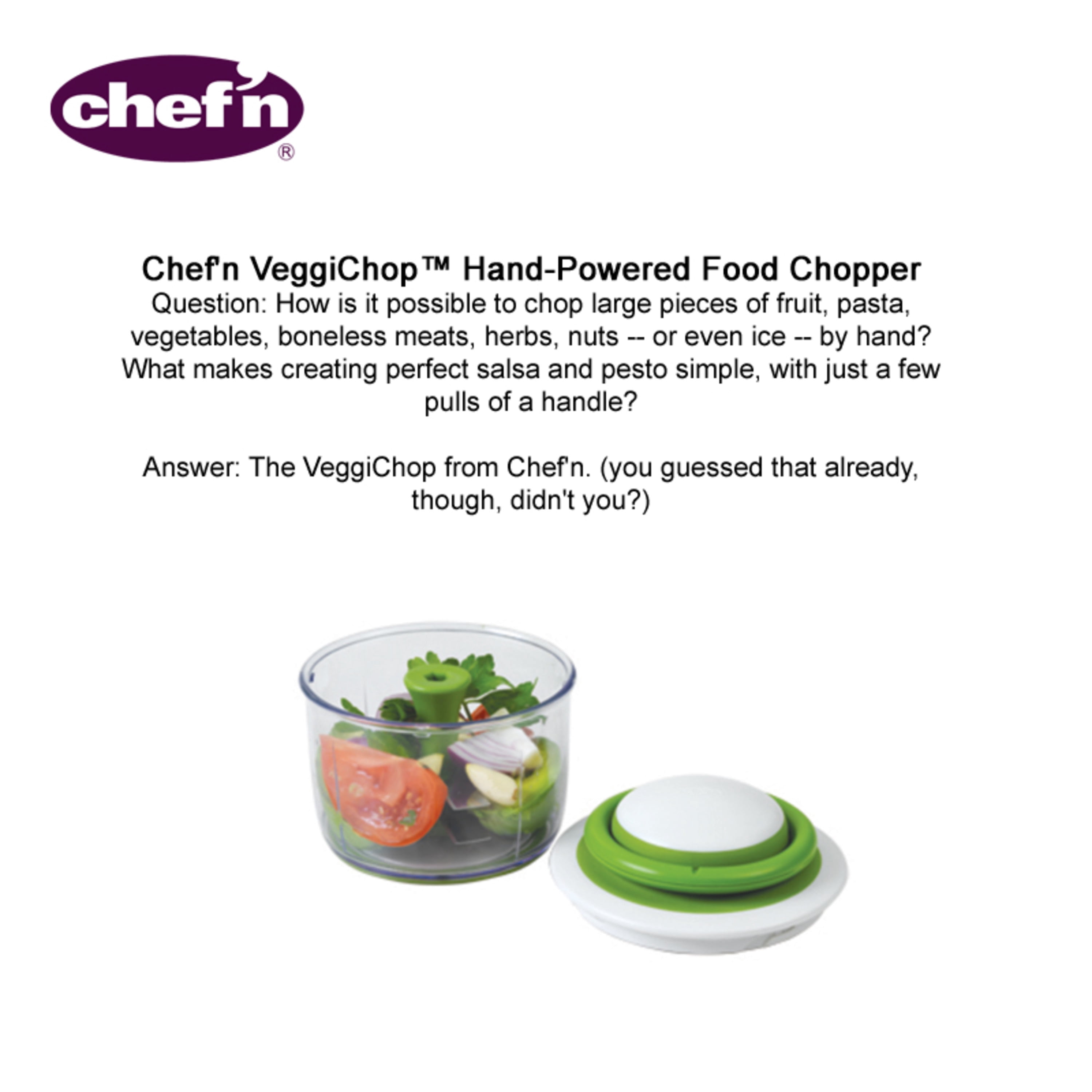 Chef'n VeggiChop Hand-Powered Food Chopper, Arugula