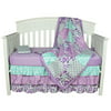 The Peanut Shell Baby Girl Crib Bedding Set - Purple Floral Design - Zoe 4 Piece Set Includes Coverlet, Dust Ruffle, and Two Fitted Sheets