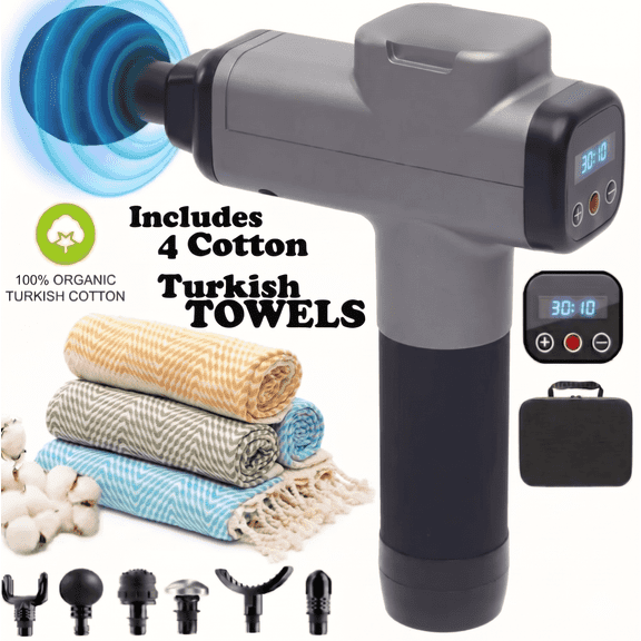 30 Speed Deep Tissue Massage Gun with 4 Turkish CottonTowels - Percussion Massager Portable