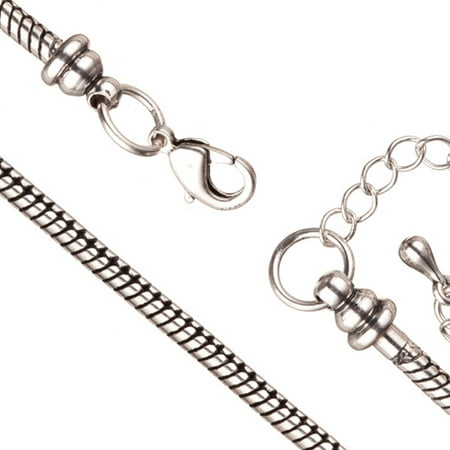 Necklace Chain For Large Hole Charms (European Style) Antique-Silver Plated 2.7mm Snake 19.7Inch With Lobster Claw Clasp And Extension Chain Sold per pkg of 1